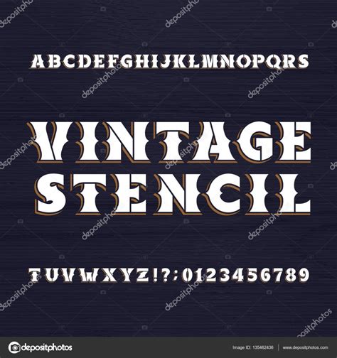 Vintage Stencil Typeface Retro Alphabet Font On A Wooden Background