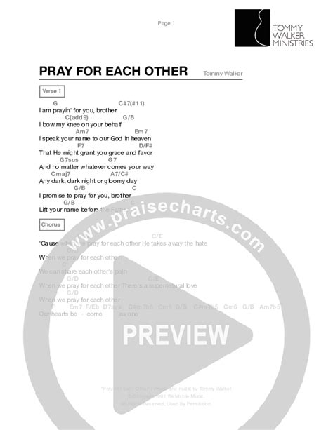 Pray For Each Other Chords Pdf Tommy Walker Praisecharts