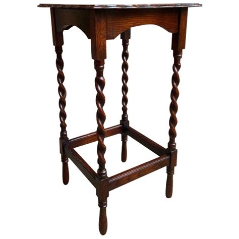 English Barley Twist Oak Rectangular End Side Lamp Table For Sale At