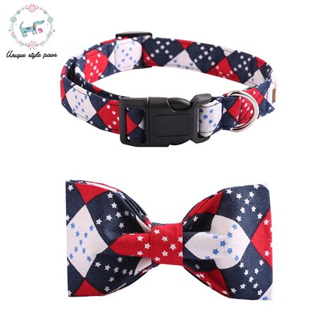 Cotton Handmade Star Dog Collar With Bow Tie Plastic Buckle Dogandcat