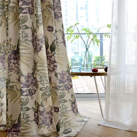 American Rural Curtain Purple Flower Printed Curtain Bedroom Fabricone