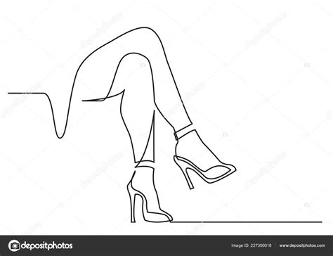 L Nea Continua Dibujo Mujeres Desnudas Piernas Tacones Altos Vector