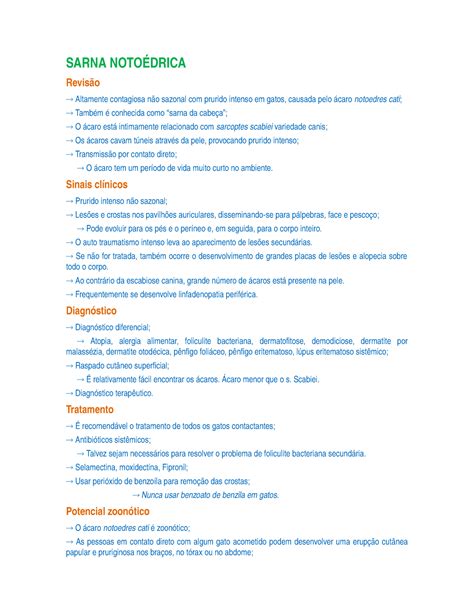 Sarna Notoédrica SARNA NOTOÉDRICA Revisão Altamente contagiosa não