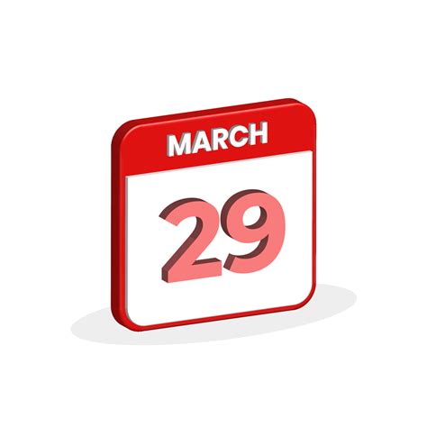 29th March calendar 3D icon. 3D March 29 calendar Date, Month icon ...