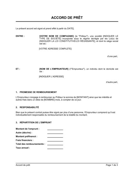 Accord De Pr T Mod Les Exemples Pdf Biztree