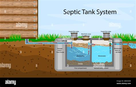 Septic Tank Diagram Septic System And Drain Field Scheme Infographic With Text Descriptions