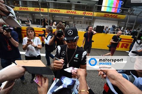 Lewis Hamilton GBR Mercedes AMG F1 Signs Autographs For The Fans At