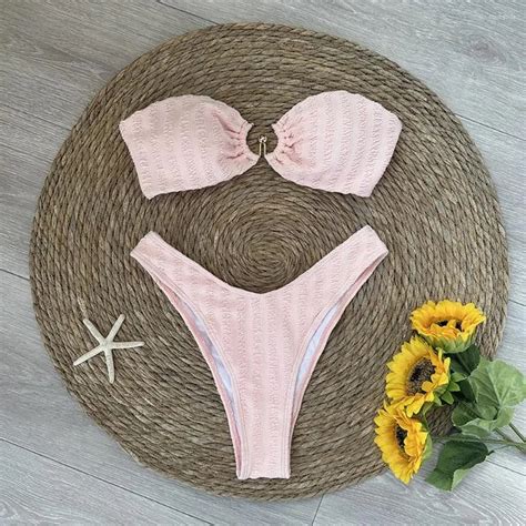 Womens Sexy Micro Bikini Set With Solid Ring And Linked Bandeau