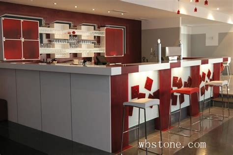 White Red Color Design Bar Counter Fabrication Design | Bar design, Bar ...