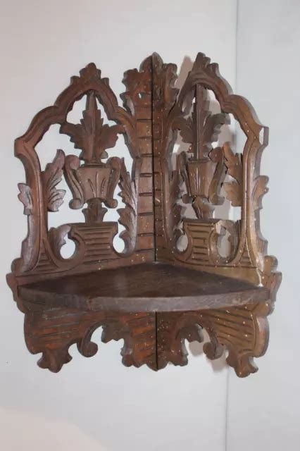 ANCIENNE PETITE ÉTAGÈRE murale d angle en bois sculpté époque 1900 EUR