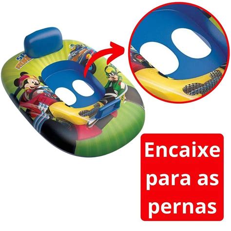 Boia Bote Inflável Infantil Modelo Fralda Encosto e Pegador Mickey