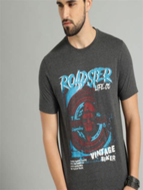 Buy The Roadster Lifestyle Co Men Charcoal Grey Printed Round Neck T