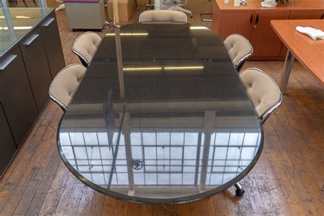 Custom 8′ Racetrack Granite Conference Table With Chrome Base