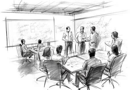 Premium Photo Sketches Of A Group Of People In A Meeting Room