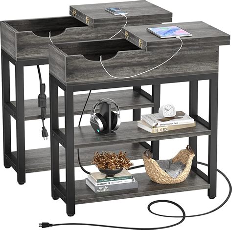 Homieasy End Table Set Of With Charging Station Narrow Sofa Side