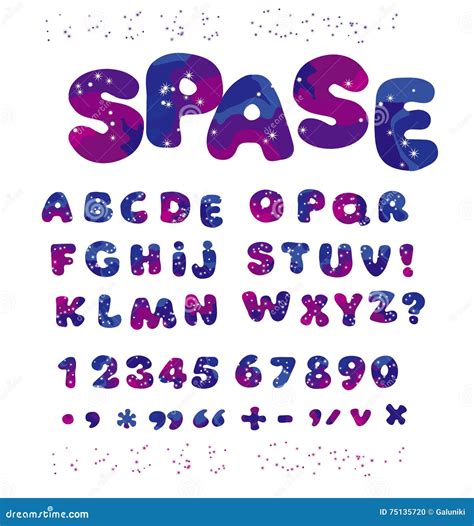 Universe Space Color Alphabet Typeface Kid Font Element Set Stock