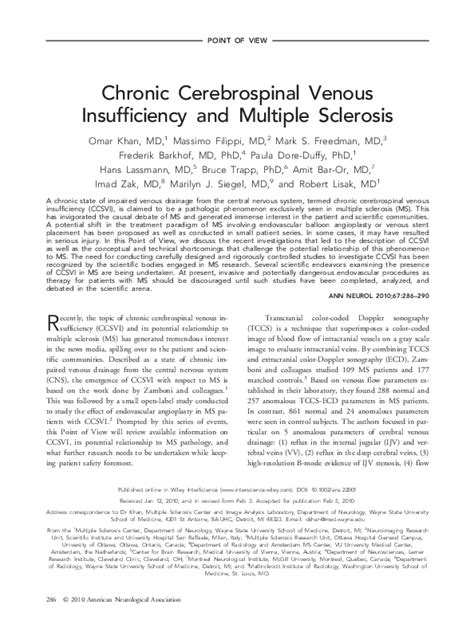 Pdf Chronic Cerebrospinal Venous Insufficiency And Multiple Sclerosis Charles Prestigiacomo