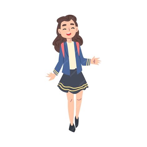 Premium Vector Schoolgirl In Uniform Walking To School Back To School