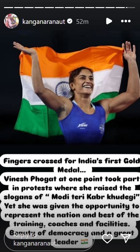 After Her Jibe At Vinesh Phogat Over Olympic Disqualification Kangana