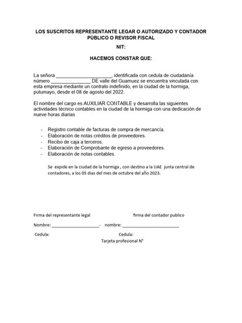 Los Suscritos Representante Legar O Autorizado Y Contador PÚblico O Revisor Fiscal Pdf