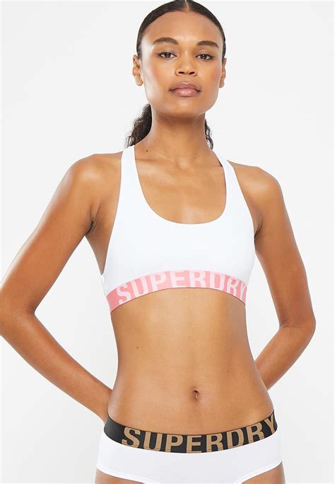 Large Logo Crop Bralette White Fluro Coral Superdry Bras