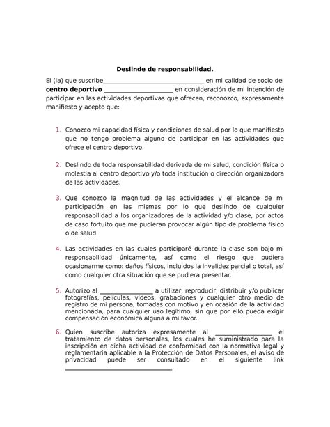 Deslinde Fut Deslinde De Responsabilidad El La Que Suscribe