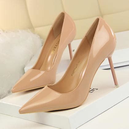 Nude Patent Leather Pointed Toe High Heel Stilettos On Luulla
