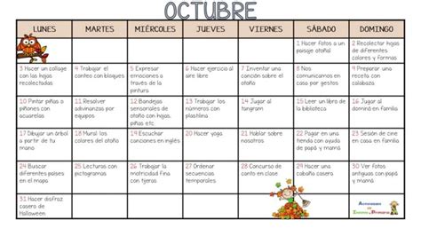 Calendario De Inteligencias Múltiples Adaptado A Infantil Octubre 2022 Inteligencias Multiples