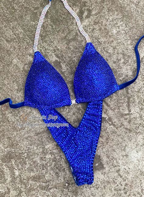 Blue Competition Bikini Set Rhinestone Fitness Npc Ifbb Wbff Figure