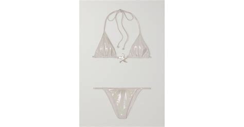 Leslie Amon Star Embellished Iridescent Stretch Triangle Bikini In