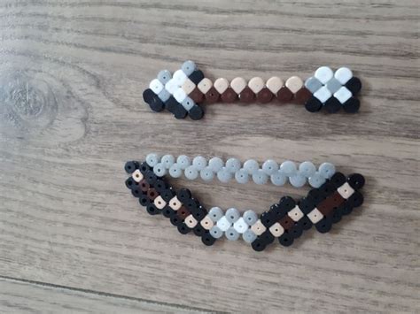 Perler bead bow & arrow | Perler beads, Pearler beads, Minecraft beads