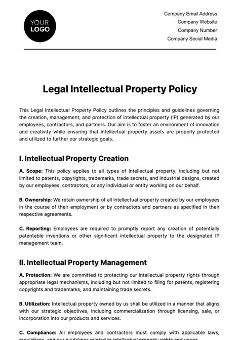 Free Legal Intellectual Property Policy Template Edit Online