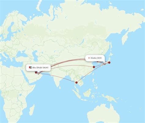 All flight routes from Abu Dhabi to Osaka, AUH to KIX - Flight Routes