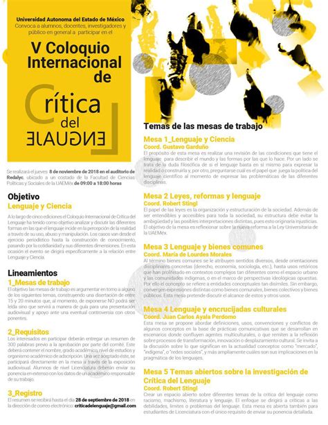 Invitación al V Coloquio Internacional de Crítica del Lenguaje