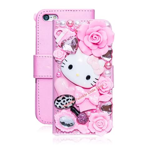 Cute 3d Bling Crystal Hello Kitty Flip Wallet Leather Case For Iphone 7