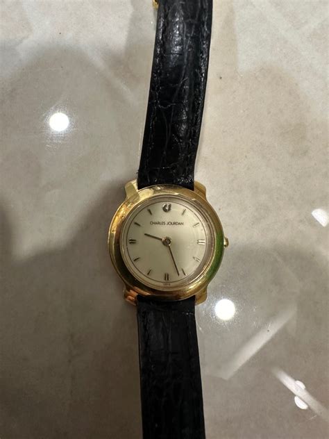 Charles Jourdan Watch With Black Leather Strap Women S Fashion