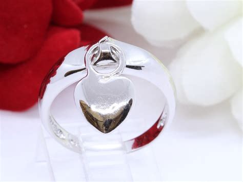 Dangling Heart Ring Band Solid 925 Sterling Silver Dangling Etsy