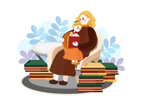 Mother Story Telling To Her Son Illustration Free Download People
