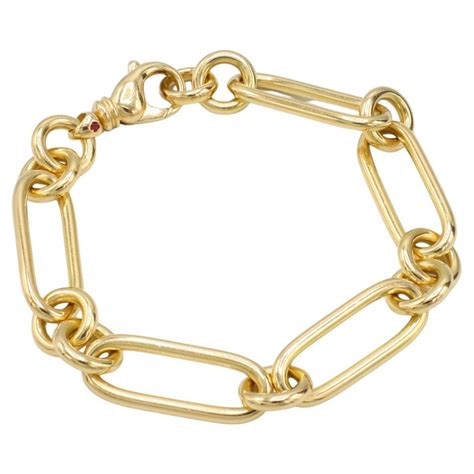 Roberto Coin 18 Karat Yellow Gold Designer Oval And Round Paperclip Link Bracelet For Sale At