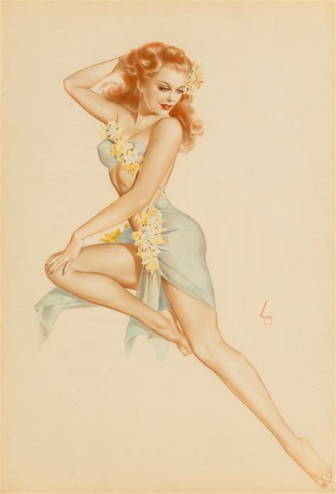 Alberto Vargas Girl With Floral Accessories 1940s R