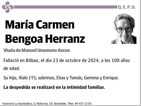 María Carmen Bengoa Herranz Esquela El Correo