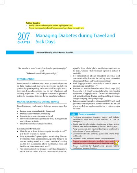 Pdf Managing Diabetes During Travel And Sick Days