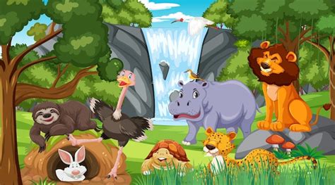 Premium Vector | Cartoon wild animals in the forest