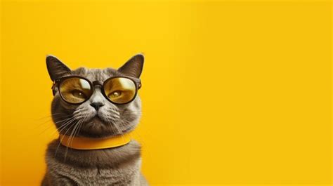 Premium AI Image | Cat wearing glasses with a yellow background