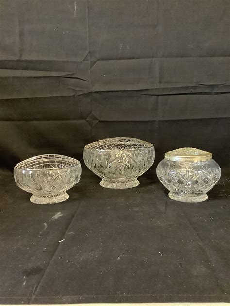 Set Of 3 Vintage Diamond Cut Glass Rose Bowls Flower Vases Etsy