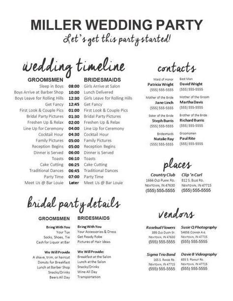 Wedding Day Timeline Template Word