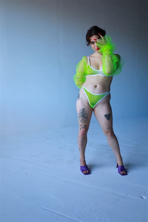 Sheer Neon Lingerie Set Lime Green Panty Bralette High Cut Etsy Uk