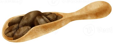 Watercolor Roasted Coffee Beans In Wooden Scoop 9695116 Png