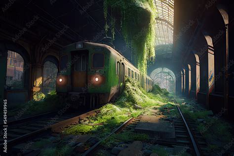 Ai Generated Image Of An Abandoned Train In A Ruined Train Station In A