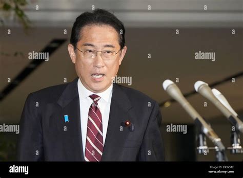 Tokyo May 25 2023 Japanese Prime Minister Fumio Kishida Meets The Press At His Office In